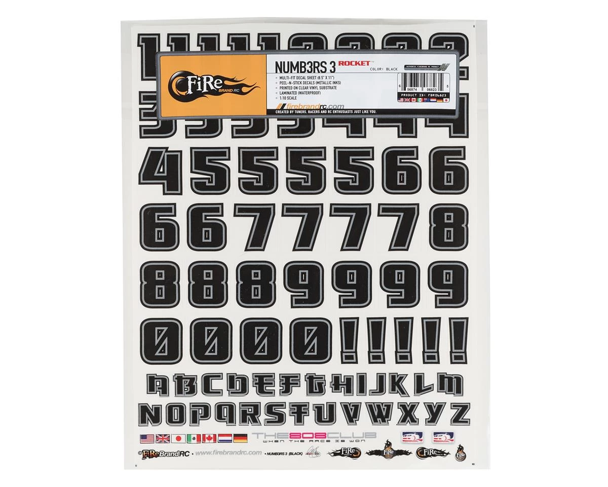 Firebrand RC Numb3Rs 3 Rocket Decal Set (Black w/Silver Outlines) 2 Firebrand RC Numb3Rs 3 Rocket Decal Set (Black w/Silver Outlines) - Image 2