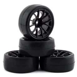 Firebrand RC Hustler RS Pre-Mounted On-Road Tires (4) (Black) w/CarpetMuncher Tires, 12mm Hex & 9mm Offset