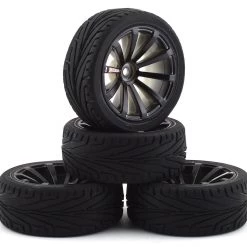 Firebrand RC Switchblade RT6 Pre-Mounted On-Road Tires (4) (Smoke Chrome) w/Daggers Tires, 12mm Hex & 6mm Offset