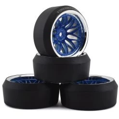 Firebrand RC Darkmatter XDR9 5° Pre-Mounted Slick Drift Tires (4) (Blue/Chrome) w/Diamond Tires, 12mm Hex & 9mm Offset