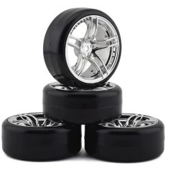 Firebrand RC Icestar D Pre-Mounted Slick Drift Tires (4) (Chrome) w/FireSickle Tires, 12mm Hex & 3mm Offset