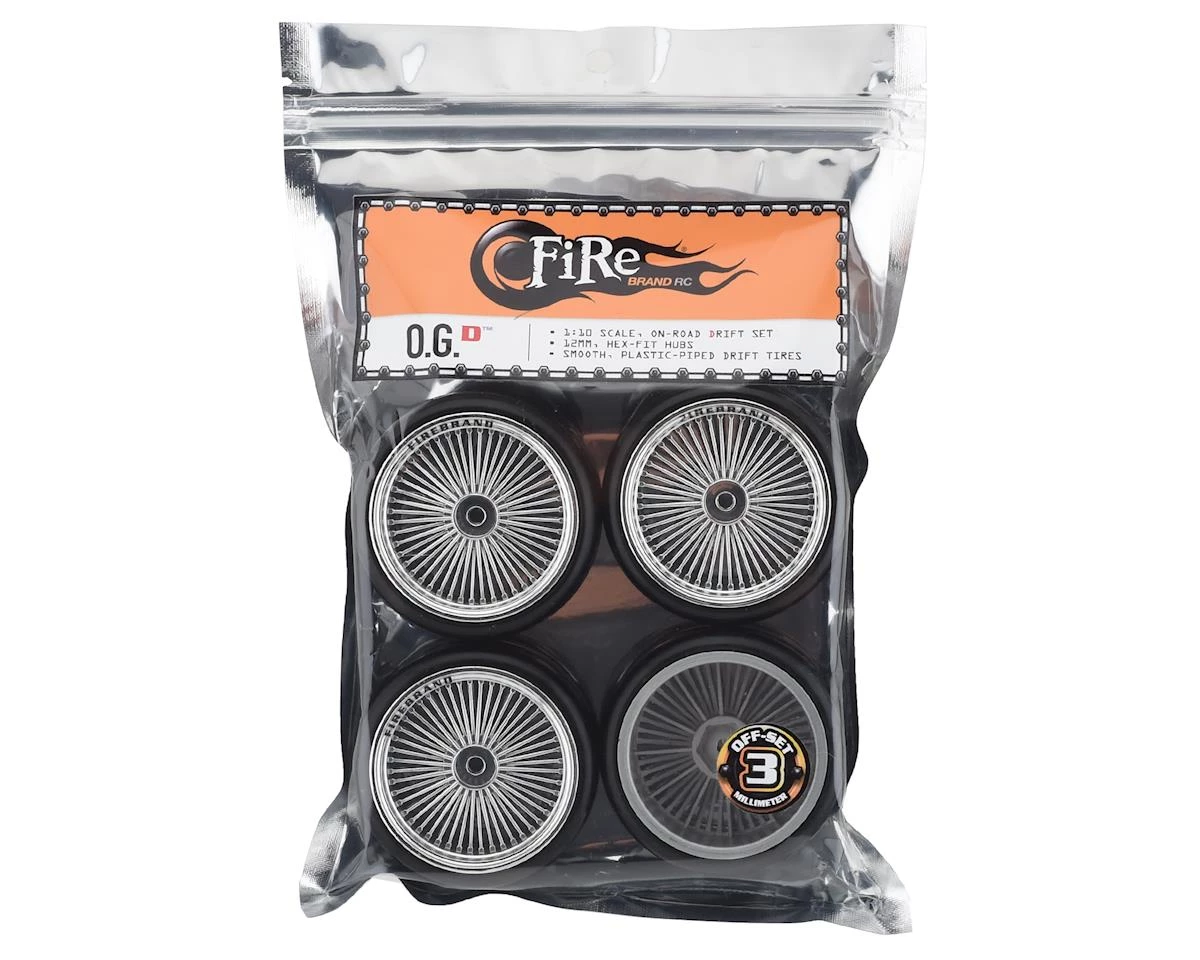 Firebrand RC OG D Pre-Mounted Slick Drift Tires (4) (Chrome) w/Firesickle Tires, 12mm Hex & 3mm Offset 3 Firebrand RC OG D Pre-Mounted Slick Drift Tires (4) (Chrome) w/Firesickle Tires, 12mm Hex & 3mm Offset - Image 3